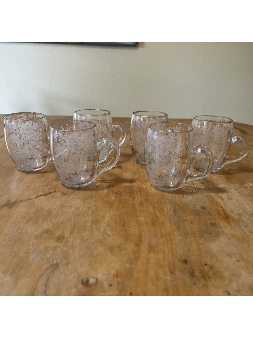 RARE GLASS Crystal Etched Handled Shot Whiskey Tumbler Mug  Set Of 6